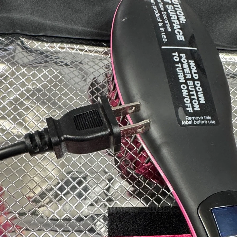 Simply Straight Black and Pink Hair Brush Straightener NWOT